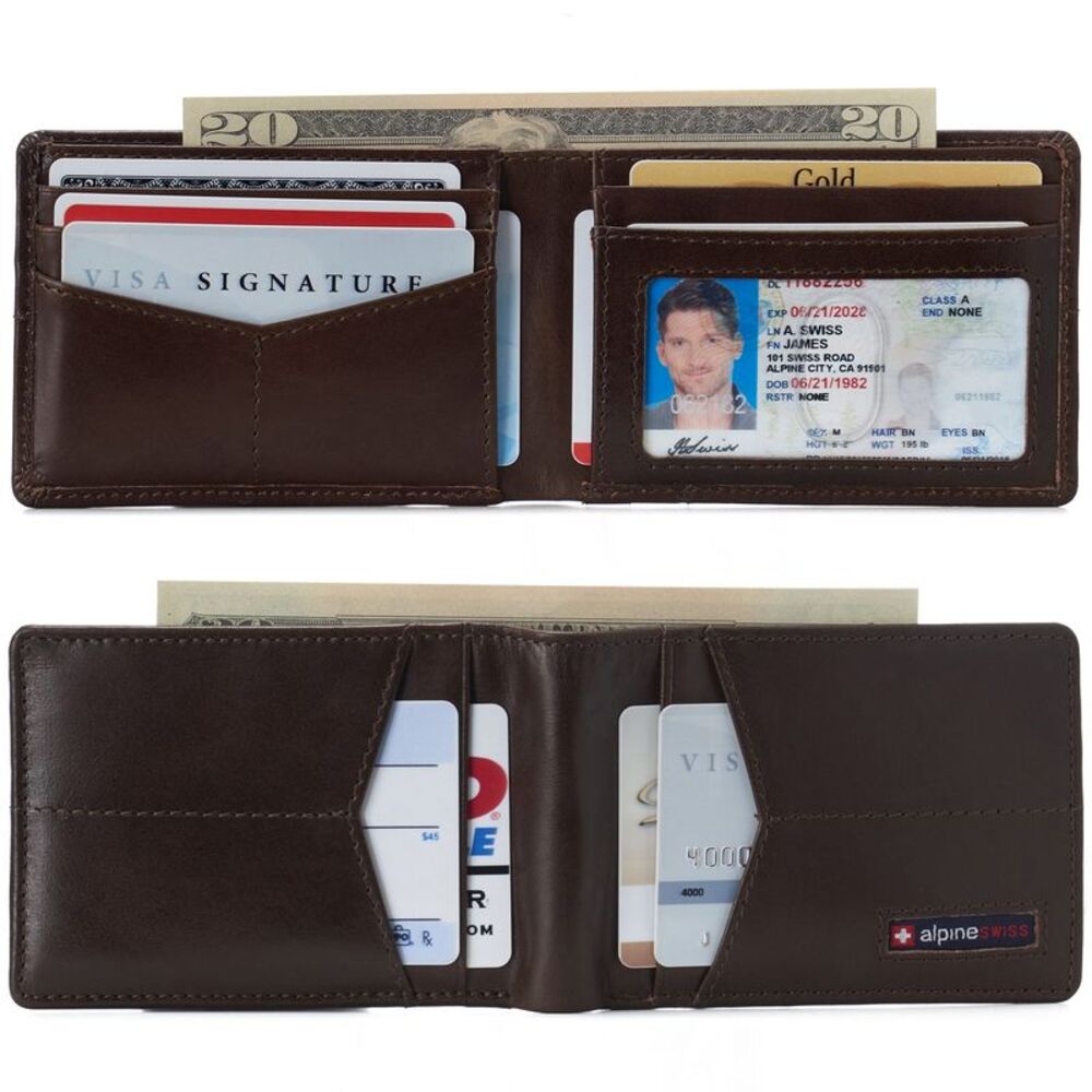 Alpine Swiss Mens Slimfold Wallet RFID Blocking Genuine Leather Thin Bifold FPW